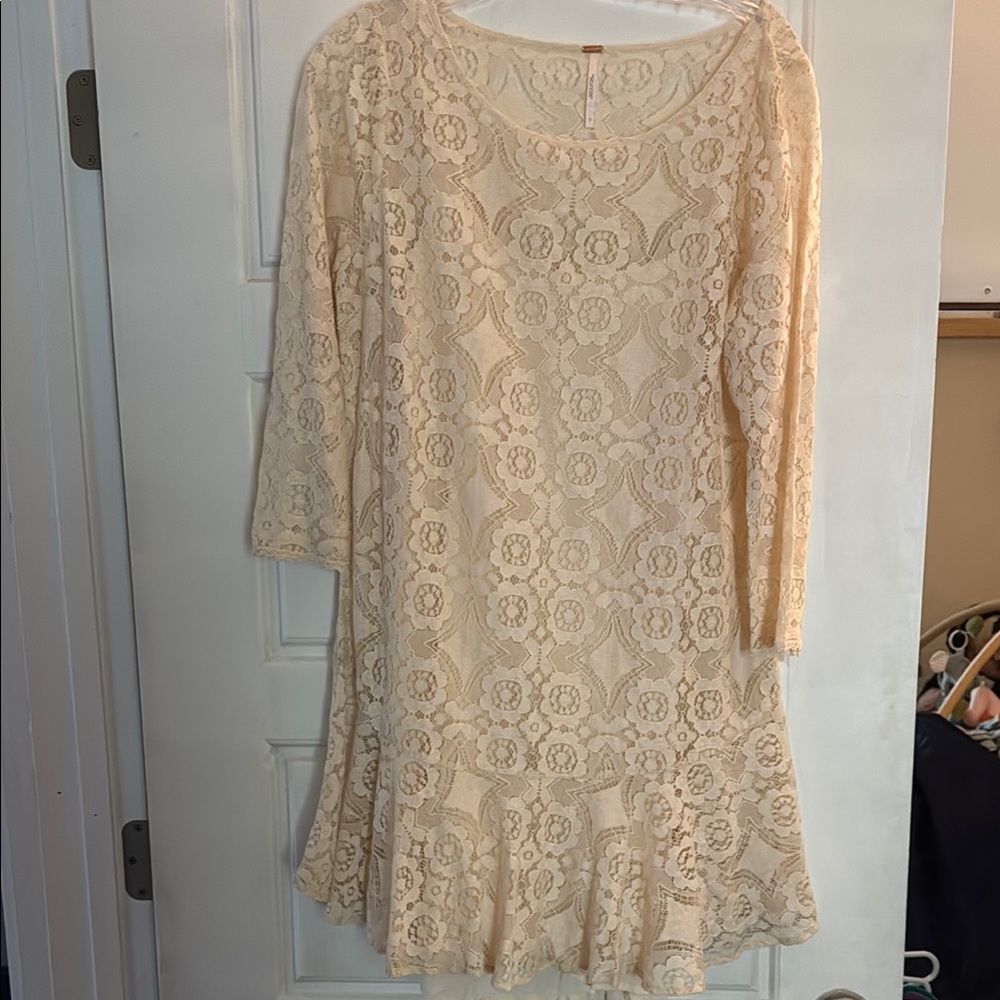 Free People Cream Ruffled Sheath Dress